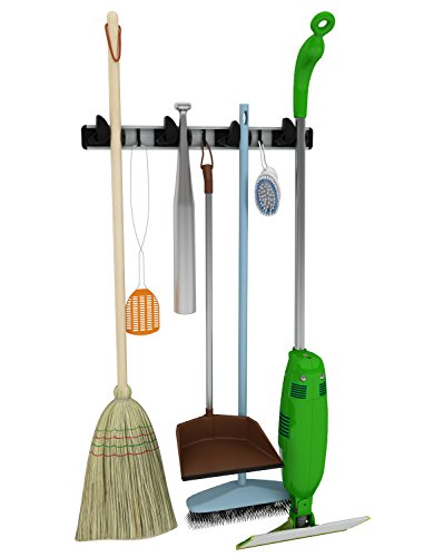 0820103911115 - MOP, BROOM & TOOL HOLDER- PERFECT FOR YOUR GARAGE OR BASEMENT- GARDEN TOOL STORAGE- LAUNDRY ROOM ORGANIZATION- MOPS, BROOMS, DUSTERS & MORE-WALL MOUNTED- HIGH QUALITY ALUMINUM ORGANIZER- FOR HOME & COMMERCIAL USE