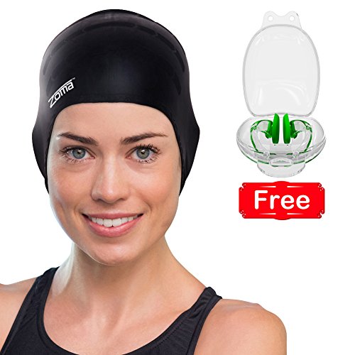 0820103938013 - SILICONE SWIMMING CAP FOR WOMEN AND MEN - LONG HAIR, THICK OR SHORT - FOR AVERAGE OR LARGE HEADS - WITH ERGONOMIC EAR POCKETS TO COVER EARS - ANTI-TEAR - STRONGER THAN LATEX SWIM HATS - GREAT FOR ADULTS, OLDER KIDS, BOYS AND GIRLS - 100% SATISFACTION MON