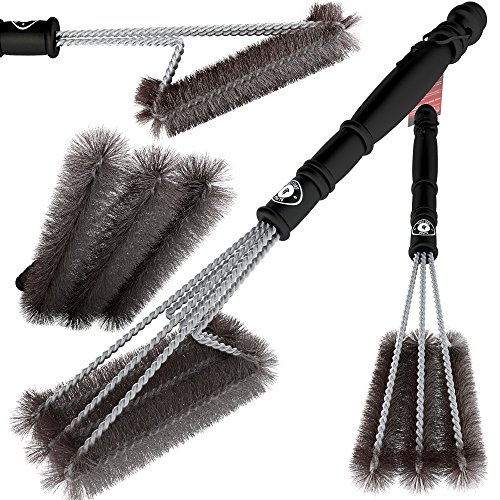 ALPHA GRILLERS BBQ GRILL BRUSH. TRIPLE HEAD DESIGN. STAINLESS