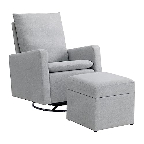 0082056281947 - OXFORD BABY EVERLEE UPHOLSTERED GLIDER AND OTTOMAN SET, LIGHT GRAY