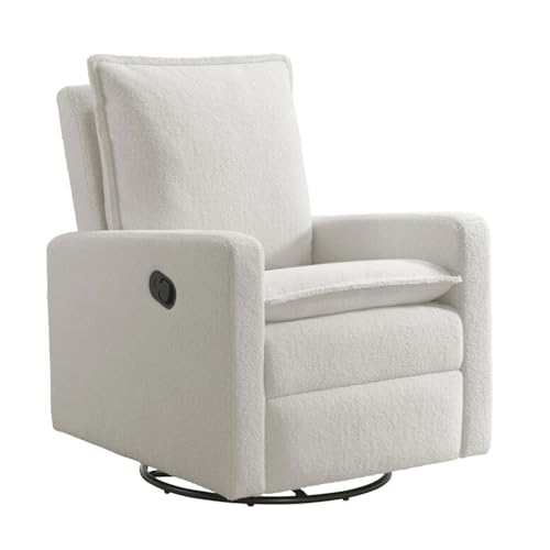 0082056282418 - OXFORD BABY UPTOWN UPHOLSTERED SWIVEL GLIDER AND RECLINER NURSERY CHAIR, BOUCLE WHITE