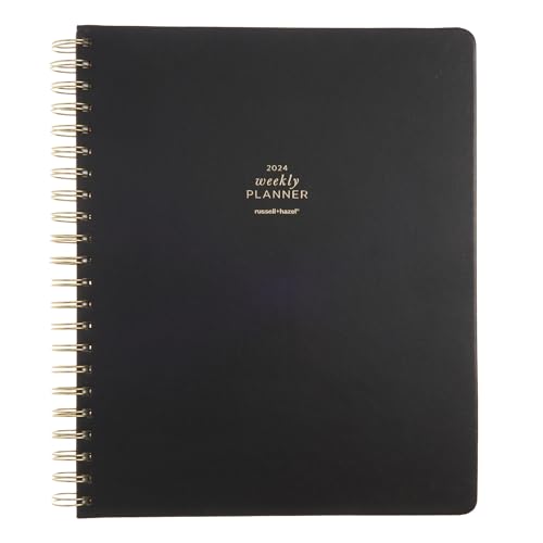 0821276615312 - RUSSELL+HAZEL 2024 WEEKLY PLANNER, OFFICE SUPPLIES, BLACK VEGAN LEATHER, INCLUDES 190 STICKERS, 9.125” X 11.25”