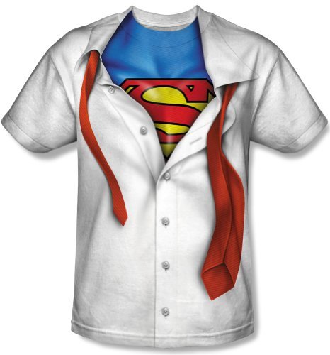 0821656196035 - NEW OFFICIAL I'M SUPERMAN SUIT TIE COSTUME LOGO T-SHIRT LARGE WHITE