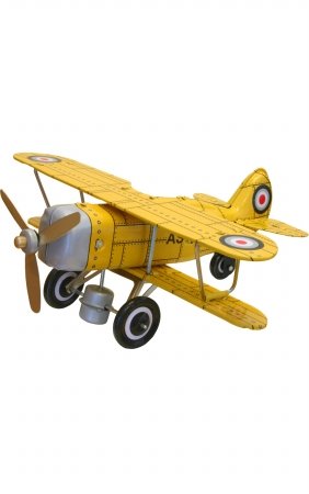 0821692047698 - SHAN MS454Y COLLECTIBLE TIN TOY - YELLOW CURTIS BIPLANE