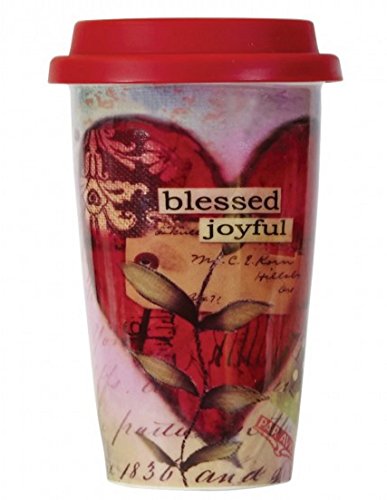0082272887787 - C.R. GIBSON DOUBLE WALL PORCELAIN TO-GO COFFEE CUP, BLESSED, JOYFUL