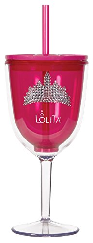0082272896536 - C.R. GIBSON LOLITA ACRYLIC GOBLET WITH STRAW AND LID, MY TIARA