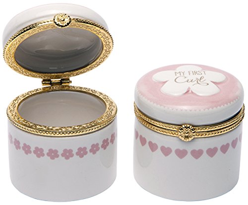 0082272982611 - C.R. GIBSON CERAMIC FIRST TOOTH AND CURL KEEPSAKE BOX, FLOWER AND HEART