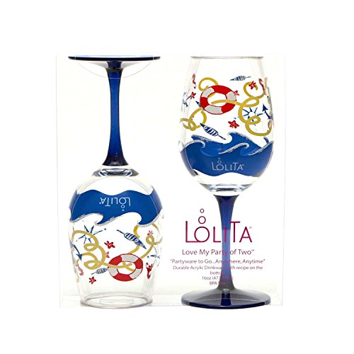 0082272994881 - C.R. GIBSON 16-OUNCE ACRYLIC WINE GLASSES, BY LOLITA, SET OF 2, BPA FREE, MEASURES 3.5 X 8.5 - NAUTICAL