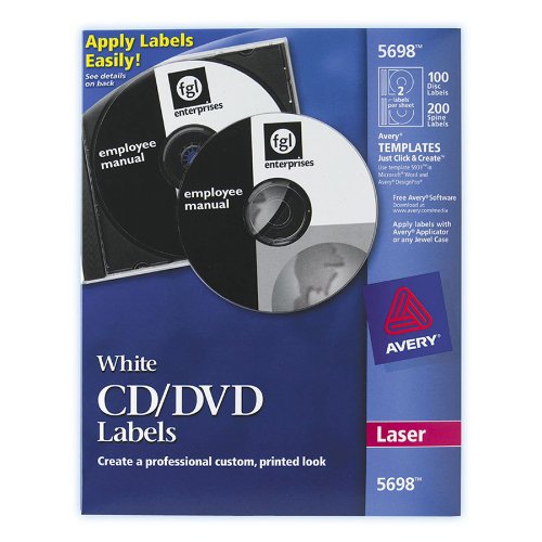 0823019496806 - AVERY CD LABELS FOR LASER PRINTERS, WHITE, 100 DISC LABELS AND 200 SPINE LABELS