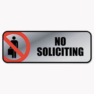 0823019540950 - CONSOLIDATED STAMP 098208 BRUSHED METAL OFFICE SIGN, NO SOLICITING, 9 X 3, SILVER/RED