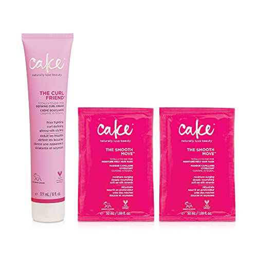 0823168004891 - CAKE BEAUTY CURL FRIEND DEFINING CURL CREAM & HYDRATING SMOOTH MOVE MASK SET - AVOCADO OIL & SHEA BUTTER CURLY HAIR PRODUCT - ANTI FRIZZ HEAT PROTECTANT, DETANGLER & MASK SET – CRUELTY FREE & VEGAN