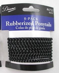 0824703005465 - DIANE RUBBERIZED PONYTAIL HAIR TIE 8-PACK BLACK #6755