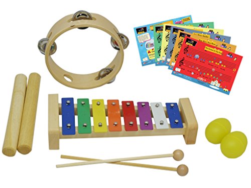 0825232502920 - D'LUCA ZQ-4 PERCUSSION WITH GLOCKENSPIEL, MUSIC CARDS, TAMBOURINE, STICKS & EGG SHAKERS, 4 PACK