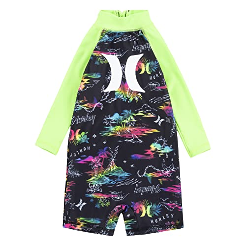 0825663045041 - HURLEY BABY BOYS LONG SLEEVE RASH GUARD COVERALL ONE PIECE SWIMSUIT, MULTI/LIME, 18 MONTHS US