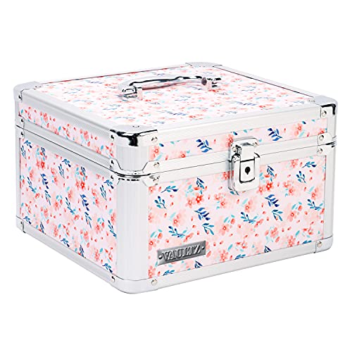 0826030039946 - VAULTZ LOCKING STORAGE BOX WITH KEY LOCK, MESH POCKET AND ADJUSTABLE INTERIOR COMPARTMENTS, SQUARE, 10 X 10 X 6.5 INCHES, FLORAL (VZ03994)