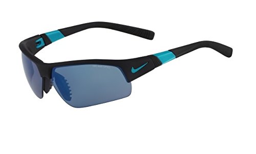 0826220965789 - NIKE GREY WITH SKY BLUE FLASH/CLEAR LENS SHOW X2 PRO R SUNGLASSES, MATTE BLACK/TURBO GREEN