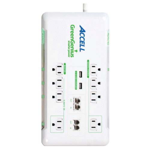 0826388108073 - ACCELL D080B-017K GREENGENIUS- 8-OUTLET 2160 JOULES SMART SURGE PROTECTOR WITH 2 USB CHARGING PORTS- 6-FEET POWER CORD, WHITE