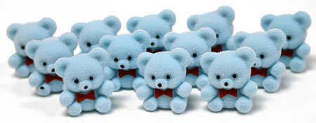 0082676277764 - 1 MINI FLOCKED BLUE BABY TEDDY BEARS - PKG OF 24