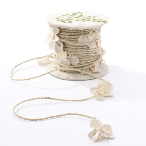 0082676556531 - DARICE NATURAL JUTE RIBBON WITH DECORATIVE BUTTON CENTER FLOWER EMBELLISHMENTS