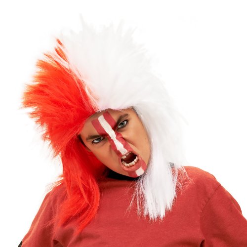 0082686511902 - RUBIE'S COSTUME RED AND WHITE SPORTS FAN WIG, RED/WHITE, ONE SIZE