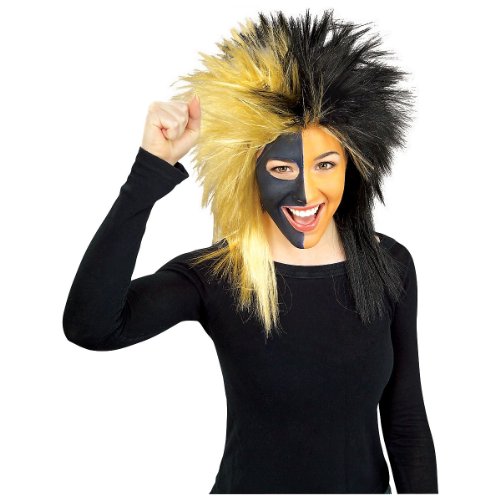 0082686513876 - RUBIE'S COSTUME BLACK AND GOLD SPORTS FAN WIG, BLACK/GOLD, ONE SIZE