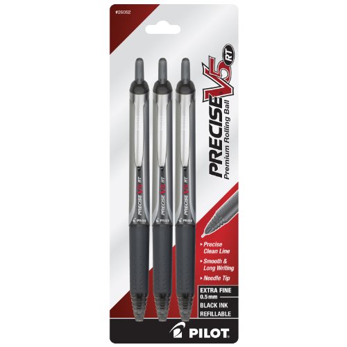 8271072747014 - PILOT PRECISE V5 RT RETRACTABLE ROLLING BALL PENS, EXTRA FINE POINT, 3-PACK, BLACK INK