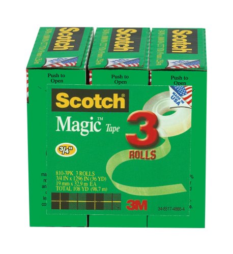 8271072791628 - SCOTCH MAGIC TAPE, 3/4 X 1296 INCHES, BOXED, 3 ROLLS (810-3PK)
