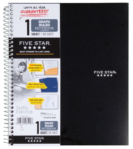 8271072806889 - FIVE STAR SPIRAL NOTEBOOK, GRAPH RULED, 1 SUBJECT, 8.5 X 11 INCHES, 100 SHEETS,
