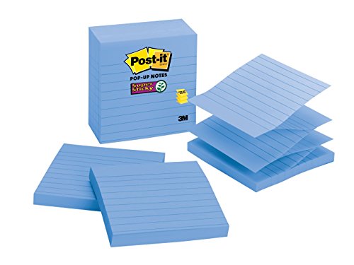 8271072823633 - POST-IT SUPER STICKY POP-UP NOTES, 4 IN X 4 IN, PERIWINKLE, LINED, 5 PADS/PACK (R440-AQSS)
