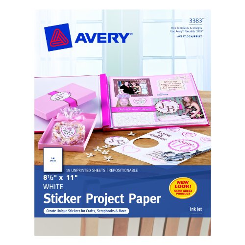 8271072842191 - AVERY STICKER PROJECT PAPER, WHITE, 8.5 X 11 INCHES, PACK OF 15