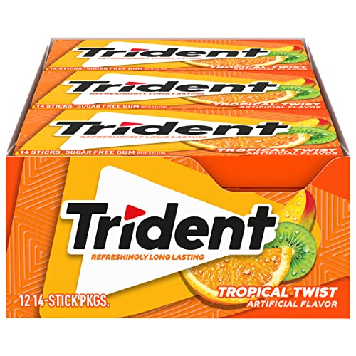 0827165758030 - TRIDENT TROPICAL TWIST SUGAR FREE GUM, 12 PACKS OF 14 PIECES (168 TOTAL PIECES)