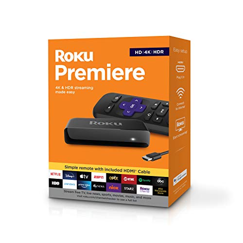 0827165758924 - ROKU PREMIERE | HD/4K/HDR STREAMING MEDIA PLAYER, SIMPLE REMOTE AND PREMIUM HDMI CABLE