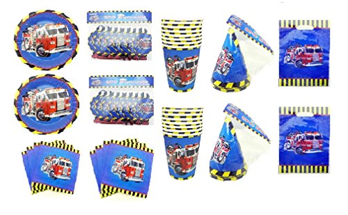 8276803018357 - FIRE TRUCK FIRE ENGINE PARTY SUPPLY SET FOR 16 ~ BIRTHDAY PARTY BABY SHOWER