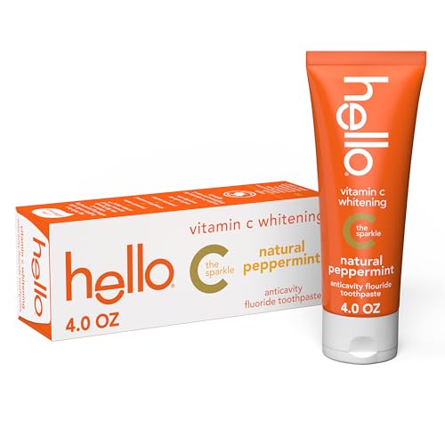 0827854011682 - HELLO VITAMIN C WHITENING TOOTHPASTE WITH FLUORIDE, TEETH WHITENING TOOTHPASTE FOR ADULTS, HELPS FRESHEN BREATH AND REMOVES SURFACE STAINS, SLS FREE, NATURAL PEPPERMINT FLAVOR, 4.0 OZ TUBE