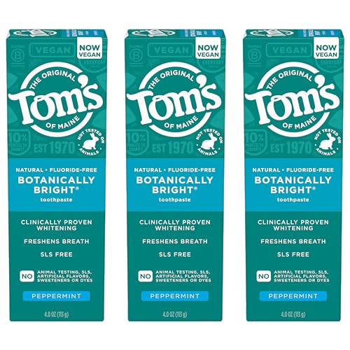 0827854013129 - TOMS OF MAINE NATURAL FLUORIDE-FREE SLS-FREE BOTANICALLY BRIGHT TOOTHPASTE, PEPPERMINT, 4.0 OZ. 3-PACK
