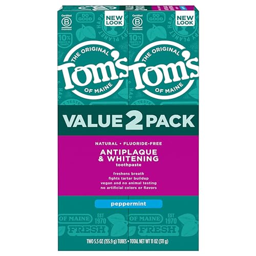 0827854013761 - TOMS OF MAINE FLUORIDE-FREE ANTIPLAQUE & WHITENING NATURAL TOOTHPASTE, PEPPERMINT, 5.5 OZ. 2-PACK (PACKAGING MAY VARY)