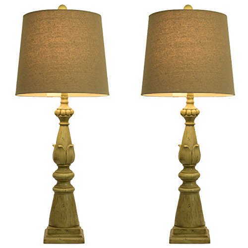 0082803244485 - DECOR THERAPY PAIR OF SPRING GREEN LAMPS WITH LINEN HARDBACK SHADE