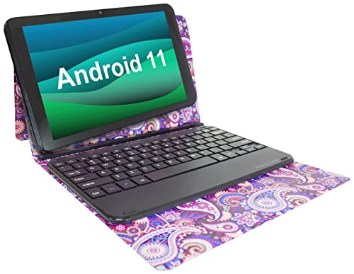 0828063676006 - TABLET 10 INCH ANDROID 11 TABLETS, VISUAL LAND PRESTIGE ELITE 10QH ANDROID 11 10.1 INCH HD IPS TABLET, 32GB STORAGE, 2GB RAM, QUAD-CORE PROCESSOR WITH DETACHABLE KEYBOARD CASE - PAISLEY (2022 RELEASE)