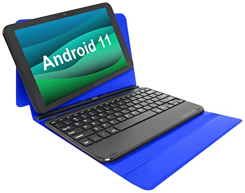 0828063676013 - TABLET 10 INCH ANDROID 11 TABLETS, VISUAL LAND PRESTIGE ELITE 10QH ANDROID 11 10.1 INCH HD IPS TABLET, 32GB STORAGE, 2GB RAM, QUAD-CORE PROCESSOR, WITH DETACHABLE KEYBOARD CASE - BLUE (2022 RELEASE)