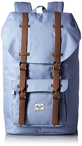 0828432082971 - HERSCHEL SUPPLY CO. LITTLE AMERICA BACKPACK, 1-PIECE, CHAMBRAY CROSSHATCH/TAN SYNTHETIC LEATHER, ONE SIZE