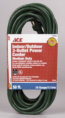 0082901094234 - ACE TRADING-KINTRON MO-SJT163-50-GN #16/3 SJTW 3-OUTLET POWER BLOCK 50' - GREEN
