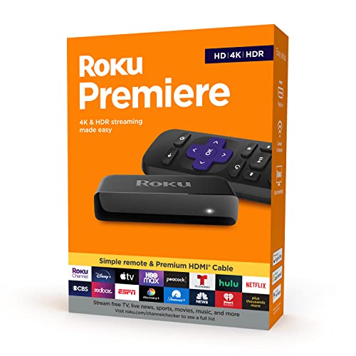 0829610002941 - ROKU PREMIERE | HD/4K/HDR STREAMING MEDIA PLAYER, SIMPLE REMOTE AND PREMIUM HDMI CABLE