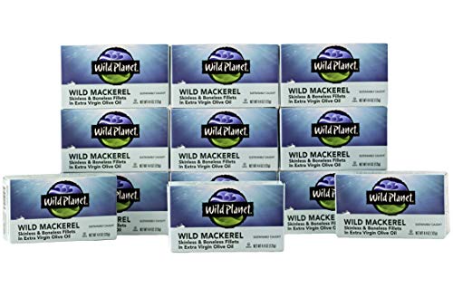 0829696001265 - WILD PLANET WILD MACKEREL FILLETS IN ORGANIC EXTRA VIRGIN OLIVE OIL, SKINLESS & BONELESS, 3RD PARTY MERCURY TESTED, 4.4 OUNCE, PACK OF 12