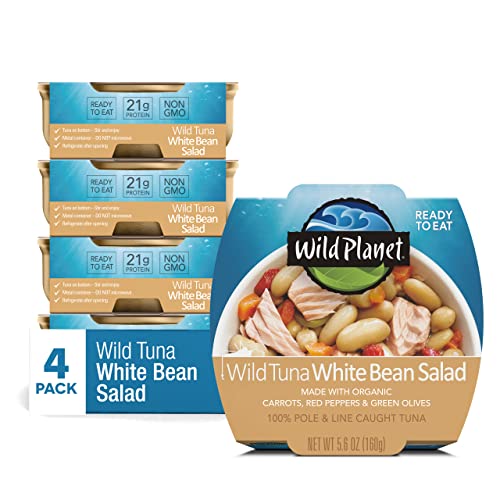 0829696004143 - WILD PLANET READY-TO-EAT WILD TUNA WHITE BEAN SALAD WITH ORGANIC CHICKPEAS, CARROTS, RED PEPPERS & GREEN OLIVES, 5.6OZ, (PACK OF 4), 4COUNT
