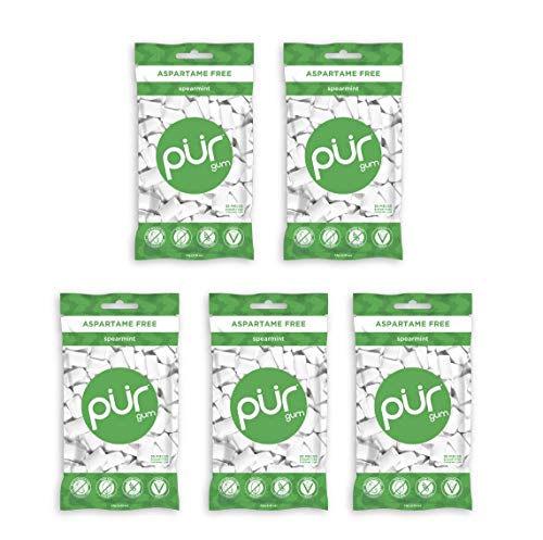 0830028009811 - PUR 100% XYLITOL CHEWING GUM, SPEARMINT, SUGAR-FREE + ASPARTAME FREE, VEGAN + NON GMO, 55 COUNT (PACK OF 5)