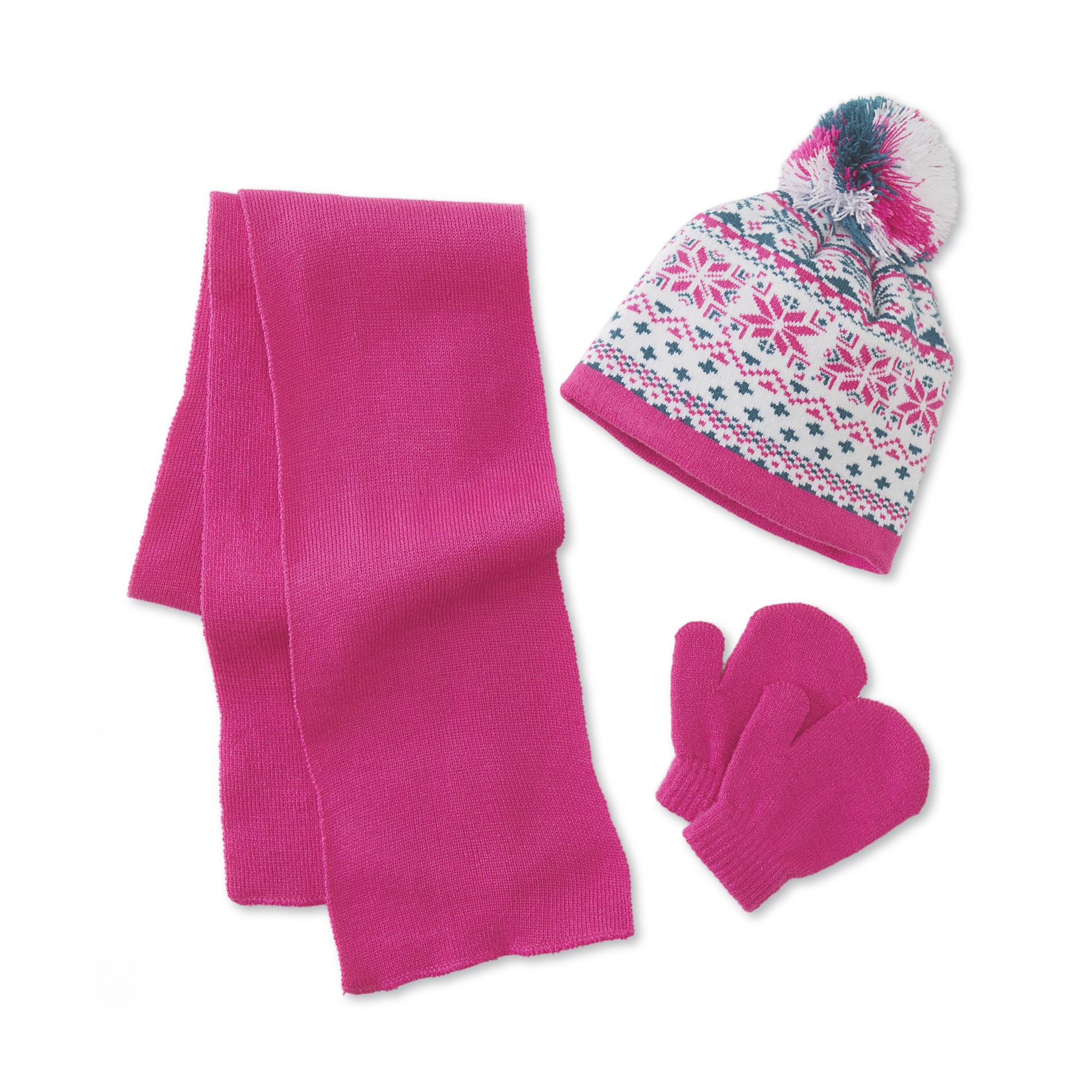 0083009005672 - GIRL'S KNIT HAT SCARF & MITTENS - SNOWFLAKES