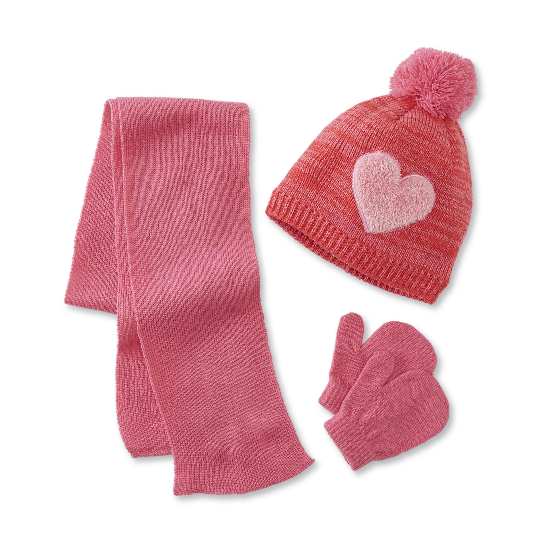 0083009005757 - GIRL'S KNIT HAT SCARF & MITTENS - HEART