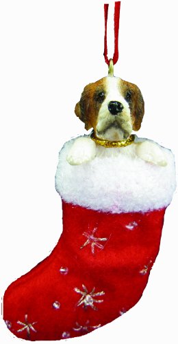 0831310130138 - SAINT BERNARD CHRISTMAS STOCKING ORNAMENT WITH SANTA'S LITTLE PALS HAND PAINTED AND STITCHED DETAIL