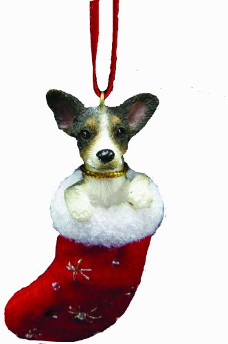 0831310130169 - RAT TERRIER CHRISTMAS STOCKING ORNAMENT WITH SANTA'S LITTLE PALS HAND PAINTED AND STITCHED DETAIL