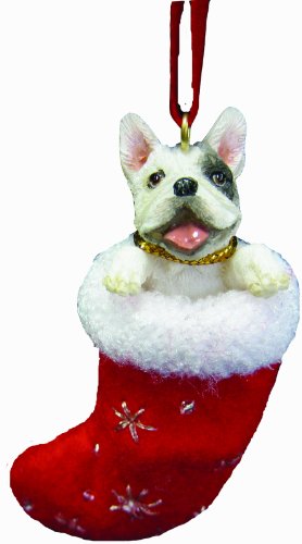 0831310130183 - FRENCH BULL DOG CHRISTMAS STOCKING ORNAMENT WITH SANTA'S LITTLE PALS HAND PAINTED AND STITCHED DETAIL